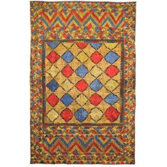 Antique Hand Embroidered Phulkari with Silk Stitches from West India, circa 1900