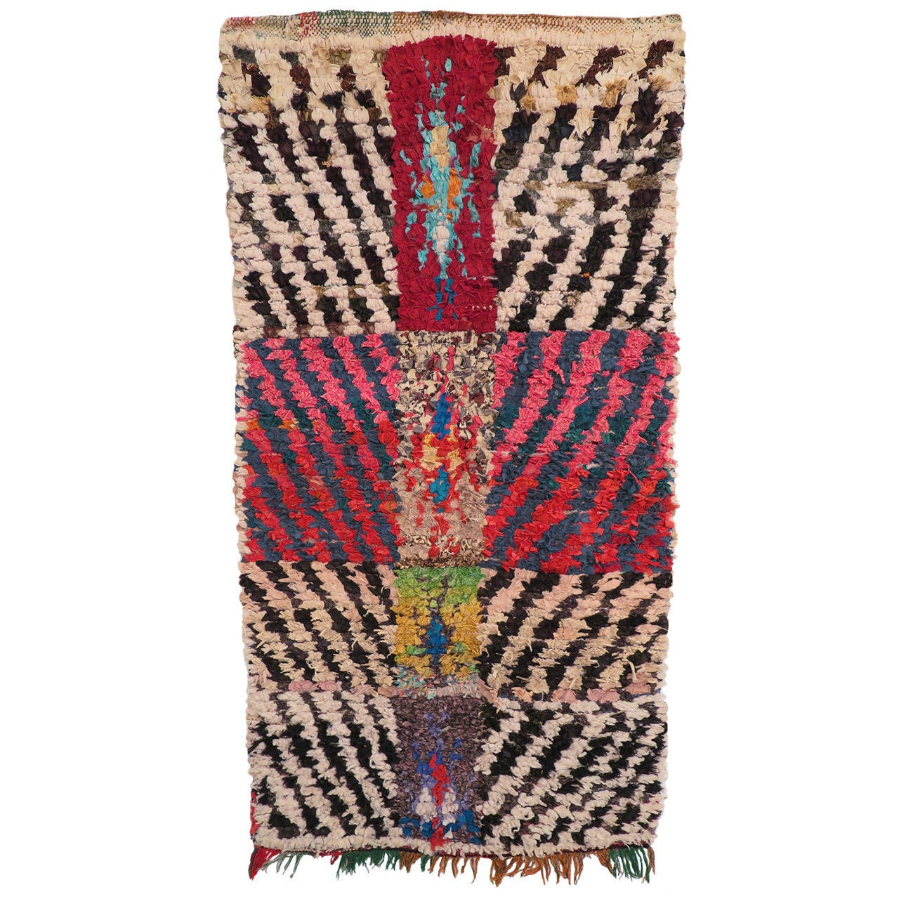 Vintage Berber HandKnotted Moroccan "Boucherouite" Rug at 1stdibs