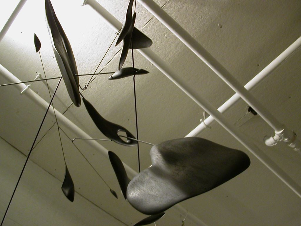 Mobile in balsa wood and steel by German artist Derick Pobell, 2010.<br />
Each mobile is signed and numbered.