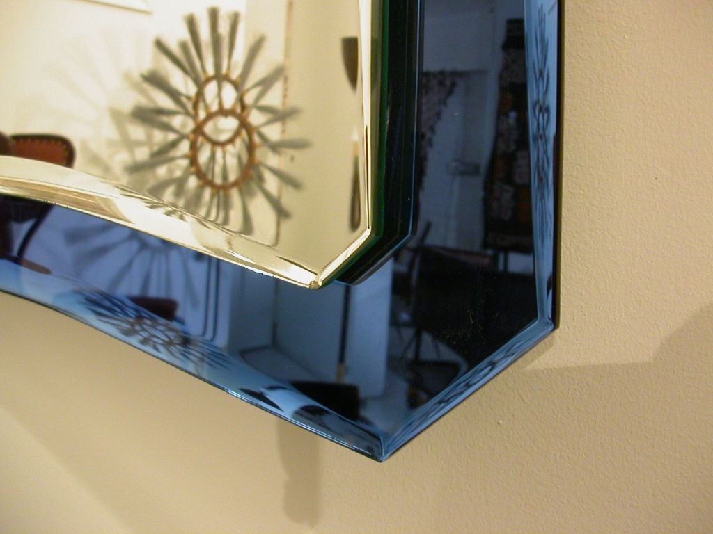 Italian Blue beveled mirror by Fontana Arte