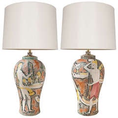 Pair of oversized ceramic table lamps by Marcello Fantoni