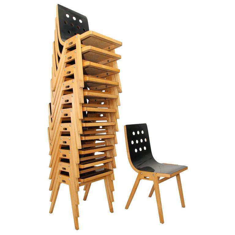 Austrian Beechwood and Bent Plywood Stacking Chairs Roland Rainer, circa 1956