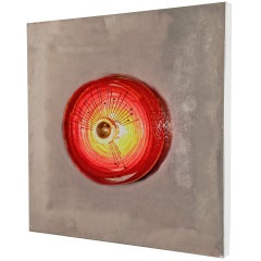 Vintage Angelo Brotto Chrome Wall Light Sculpture with Red Glass Circle, circa 1970