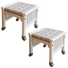 Pair of Swedish white  benches by Kerstin Hörlin  Holmquist