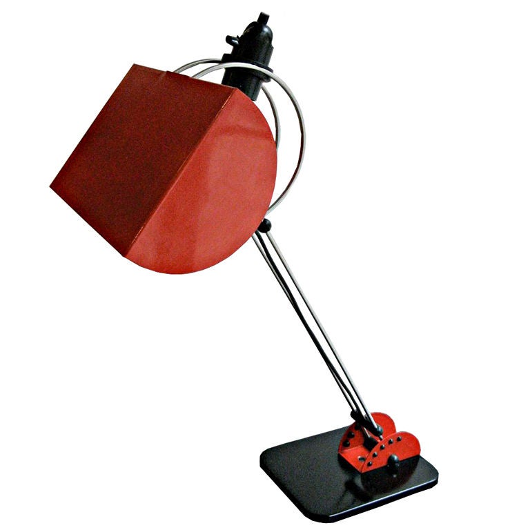 Large Italian Adjustable Desk Lamp in Red and Black Lacquer, circa 1970