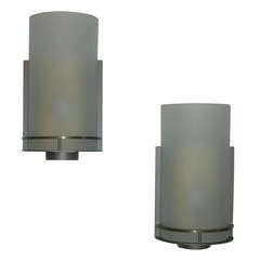 Pair of French Sconces with Frosted Green Glass by Andree Putman, circa 1980
