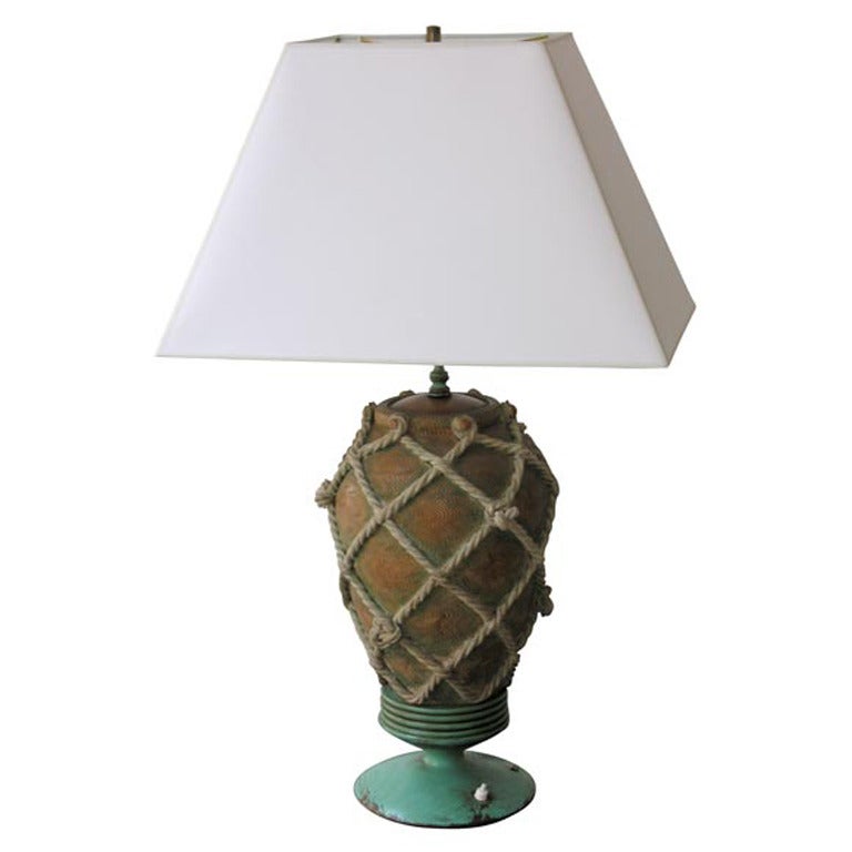 Italian Terra Cotta Table Lamp with Knotted Rope Work by Zaccagnini, circa 1940