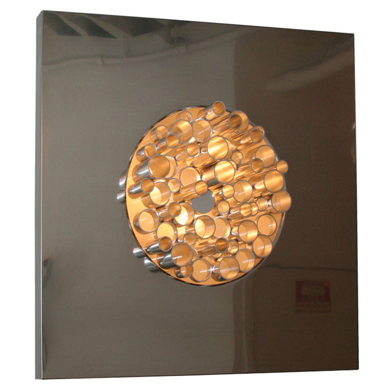 Illuminated Wall Light Sculpture in Chrome by Angelo Brotto, circa 1979