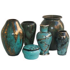 Collection of Green Metal Vases by WMF, circa 1930