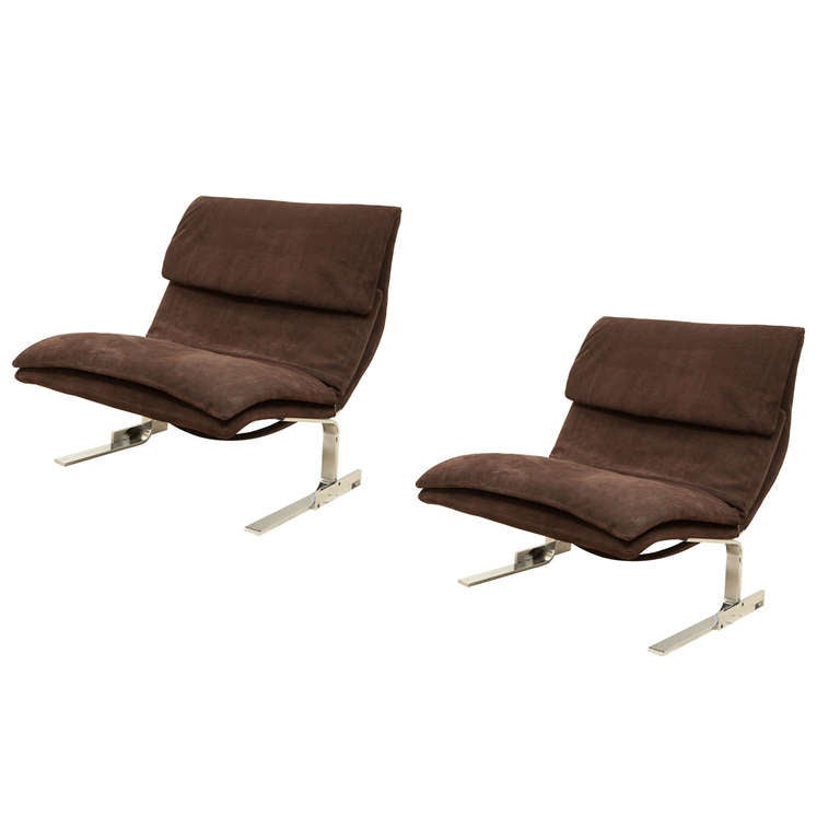 Pair of Suede Saporiti "Onda" Chairs