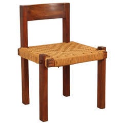 Solid Teak Italian Chair with Rush Seat