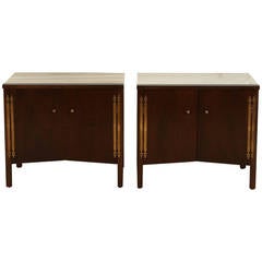 Pair of Marble Topped Nightstands by Burt England for Johnson Furniture