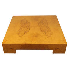 Low Square Burl Wood Coffee Table by Milo Baughman