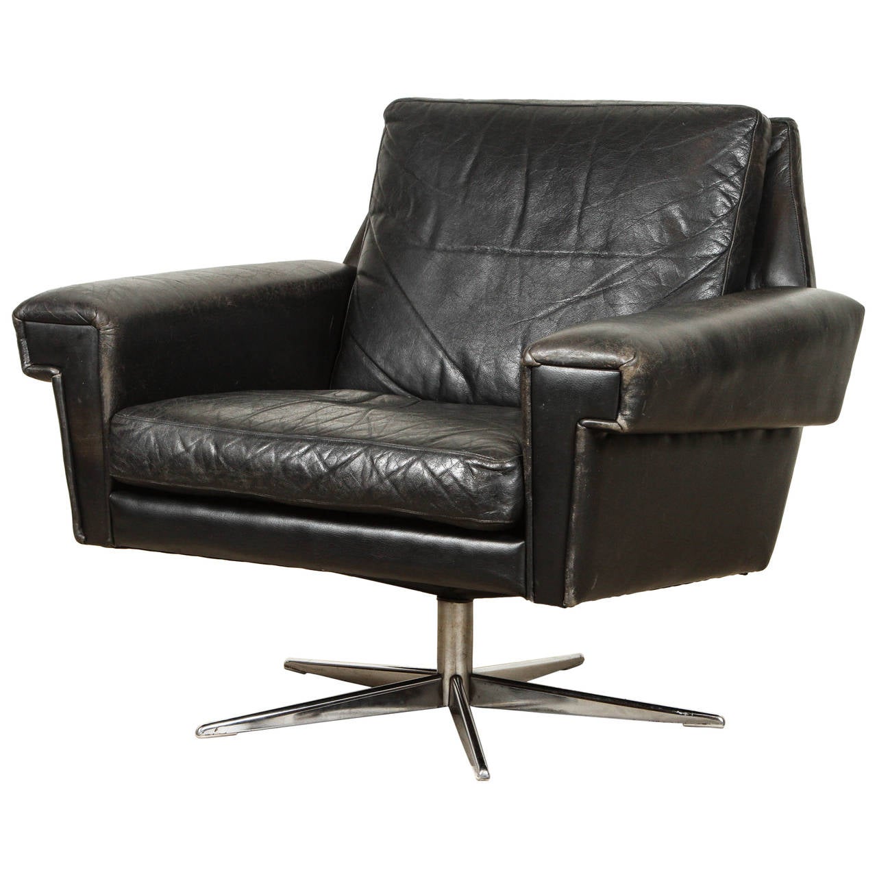 Danish Midcentury Leather Swivel Chair At 1stdibs Danish Midcentury Leather Swivel Chair For