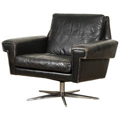Danish Midcentury Leather Swivel Chair