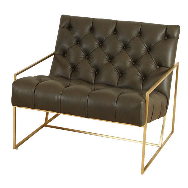 Thin Frame Lounge Chair in Tufted Green Leather by LawsonFenning at