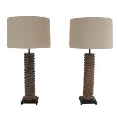 Pair of 18th Century Wood Corkscrew Table Lamps