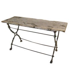 19th Century Cast Iron Console Table with Bleached Walnut Top