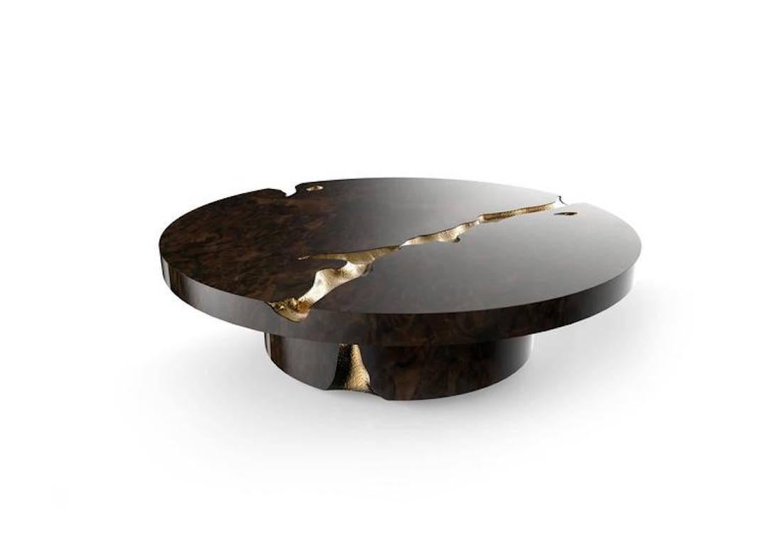 Organic Modern European Modern Wood and Brass Empire Center Coffee Table by Boca do Lobo For Sale