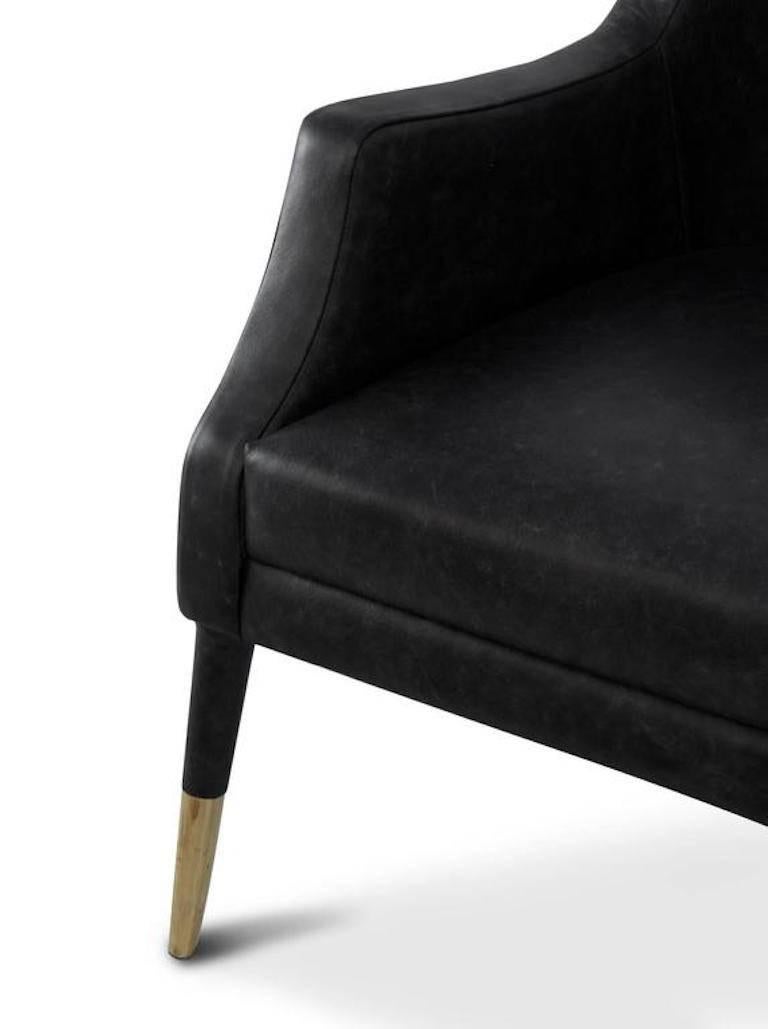 European Mid-Century Modern Carver Fabric and Brass Armchair For Sale 1