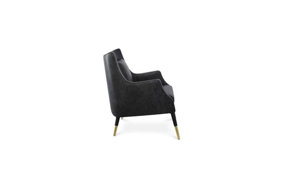 Portuguese European Mid-Century Modern Carver Fabric and Brass Armchair For Sale