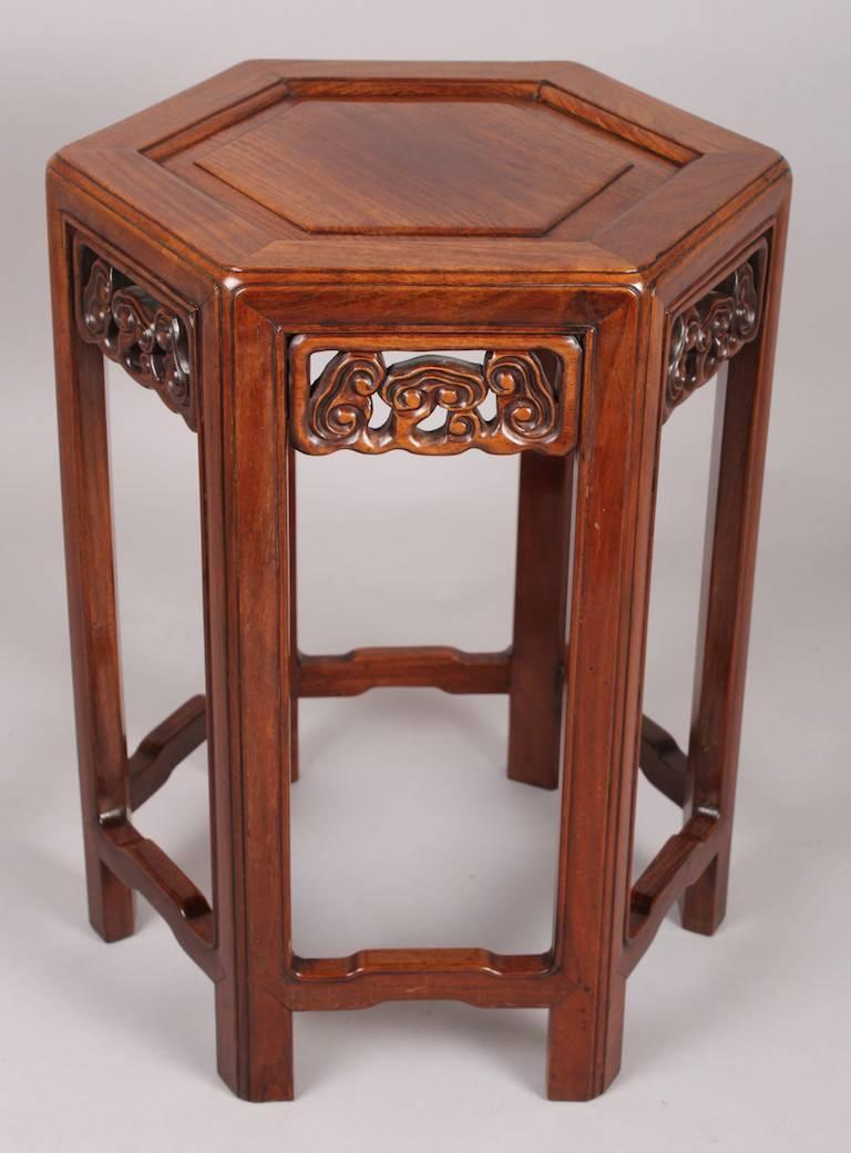 Rare Pair of Chinese Hardwood Hexagonal Table, Probably Huanghuali, 19th Century In Good Condition In Cambridge, GB