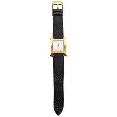 Hermes Heure H Watch in Goldtone Stainless Steel on a Grained Leather Strap