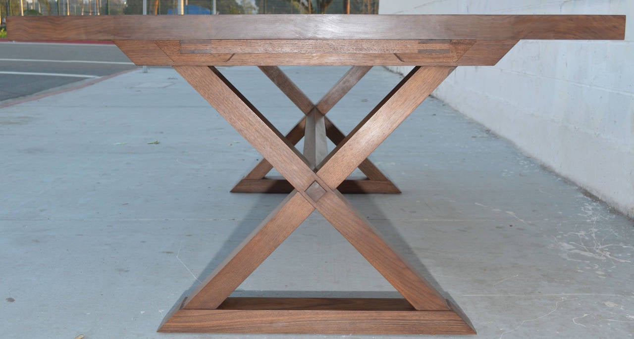 Expandable Walnut Minimalist X-Trestle Table in, by Petersen Antiques  For Sale 3