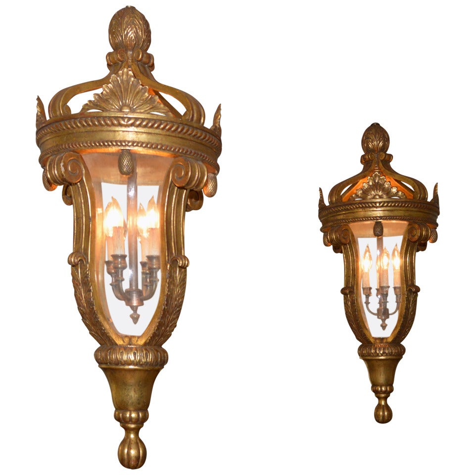 Pair of Giltwood and Glass Chandeliers