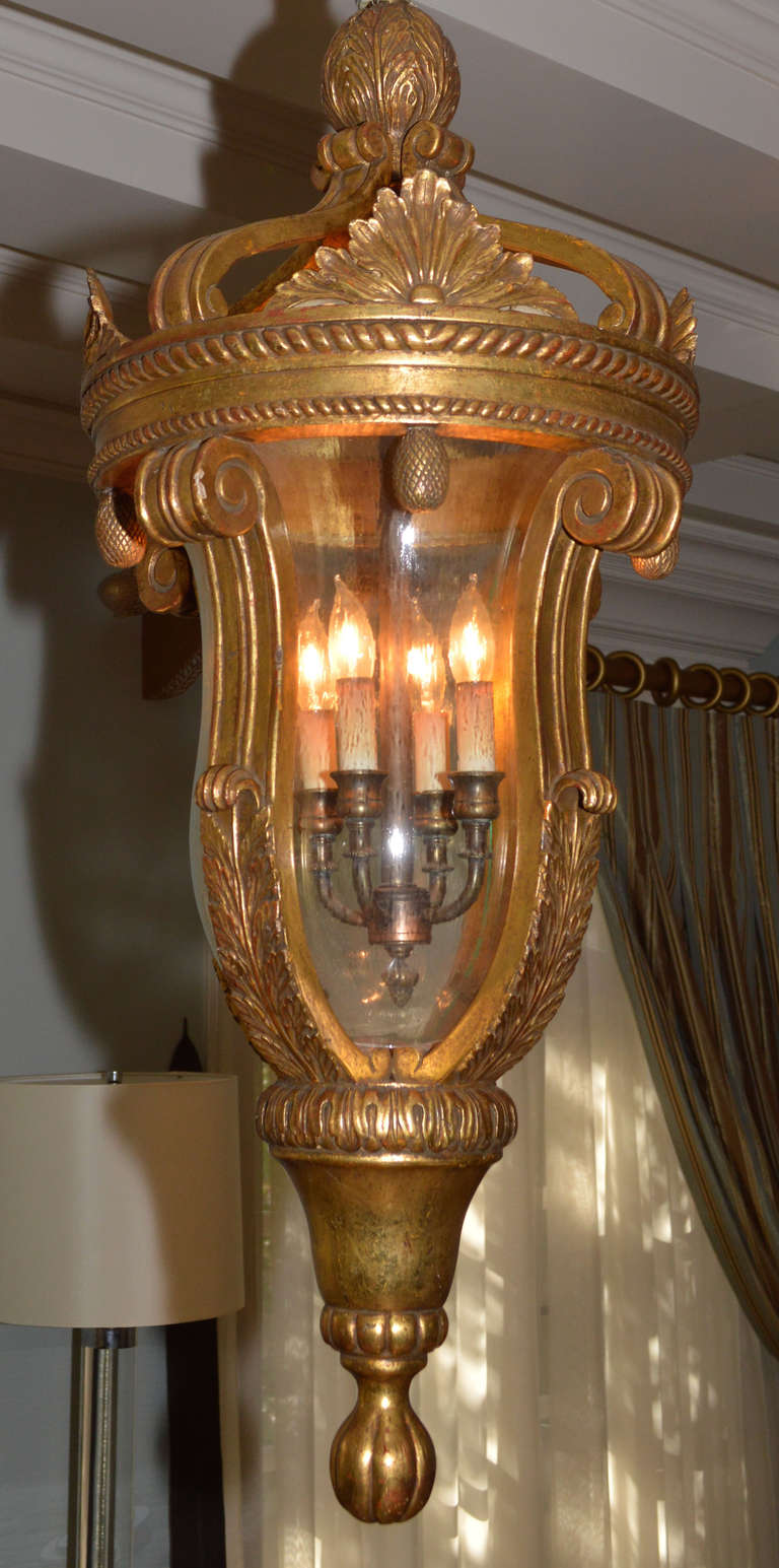 Renaissance Revival Pair of Giltwood and Glass Chandeliers