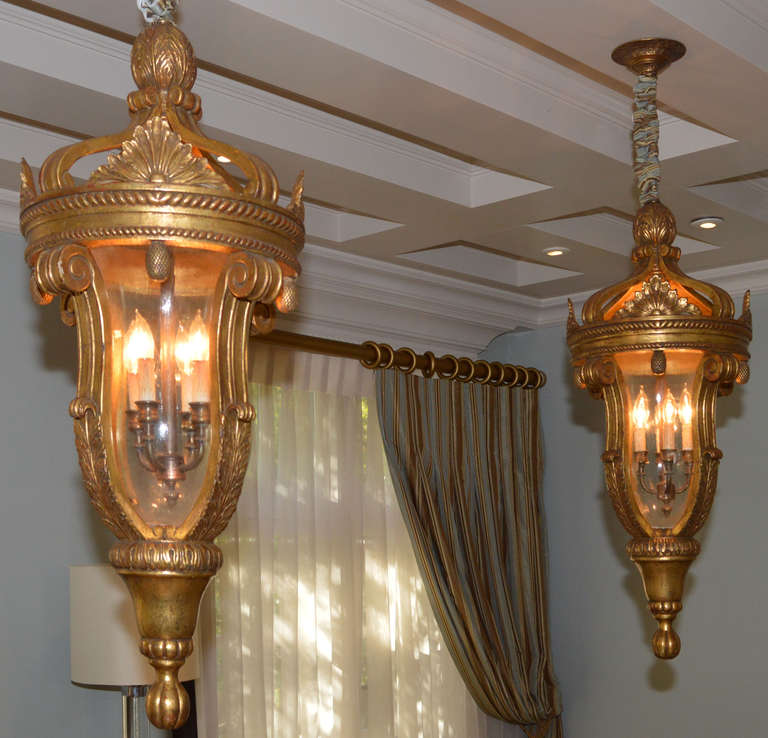 Pair of Giltwood and Glass Chandeliers 4