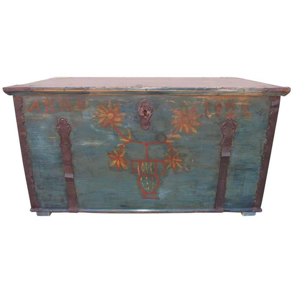 Painted Hope Chest with Original Paint, circa 1824