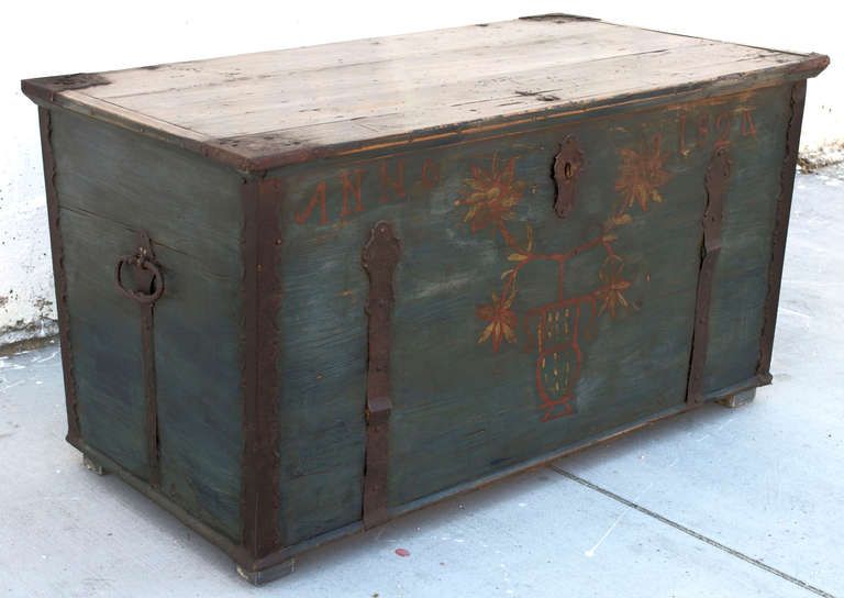 Folk Art Painted Hope Chest with Original Paint, circa 1824
