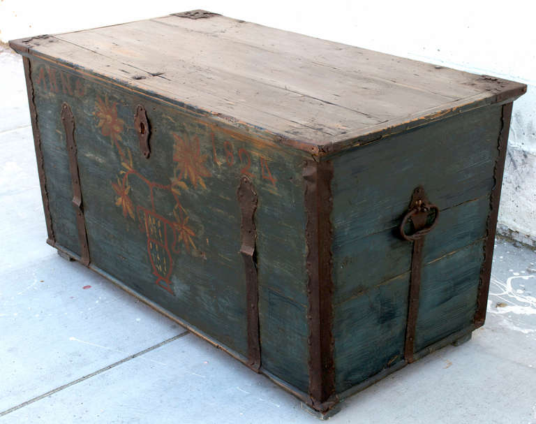 Swedish Painted Hope Chest with Original Paint, circa 1824