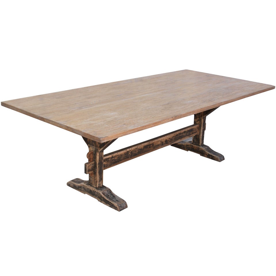 Oak Trestle Table with Painted Base, Built to Order by Petersen Antiques For Sale