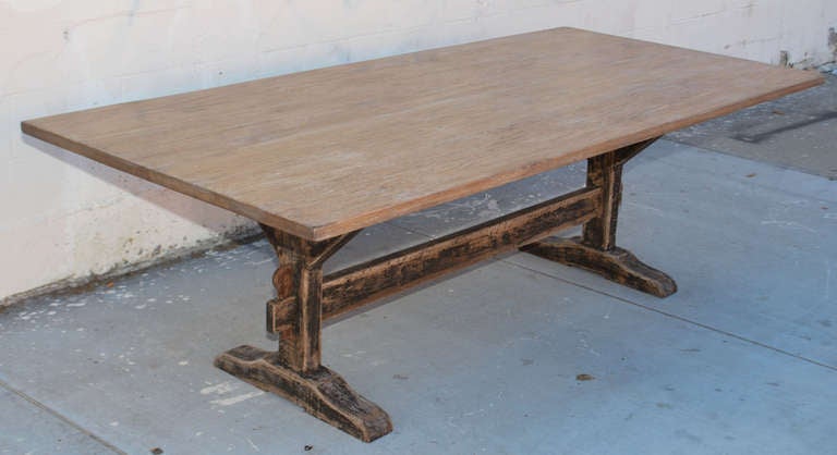 This completely collapsible oak trestle table is nicely weathered with tons of character.

Because each table is bench-made in our own Los Angeles workshop you can influence all aspects of design, including size, wood species and finish. We use only