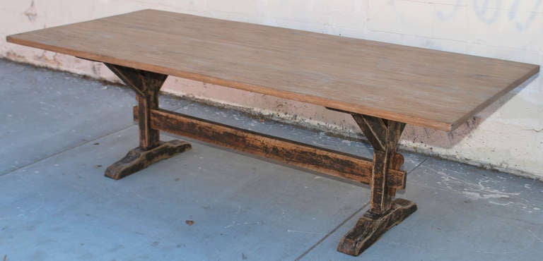 American Craftsman Oak Trestle Table with Painted Base, Built to Order by Petersen Antiques For Sale