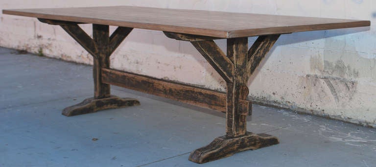 American Oak Trestle Table with Painted Base, Built to Order by Petersen Antiques For Sale