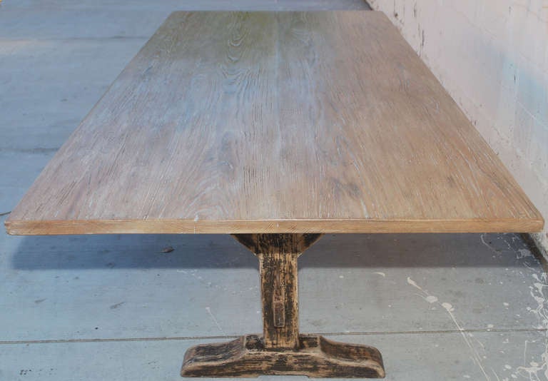 Oak Trestle Table with Painted Base, Built to Order by Petersen Antiques In Excellent Condition For Sale In Los Angeles, CA