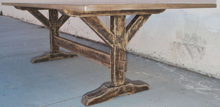 Oak Trestle Table with Painted Base, Built to Order by Petersen Antiques For Sale 1