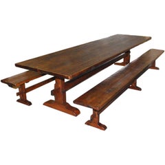 Trestle Table/Benches in Reclaimed Pine, Custom Made by Petersen Antiques