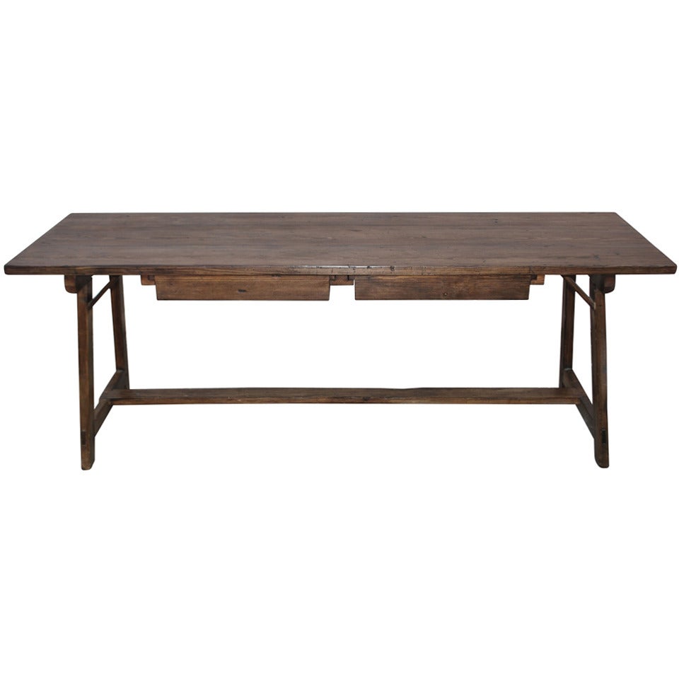 Mesa de trabajo de abeto con dos cajones, hecha a medida por Petersen Antiques
