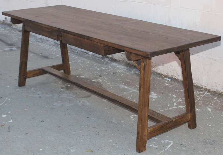 Primitive Fir Work Table with Two Drawers, Custom Made by Petersen Antiques For Sale