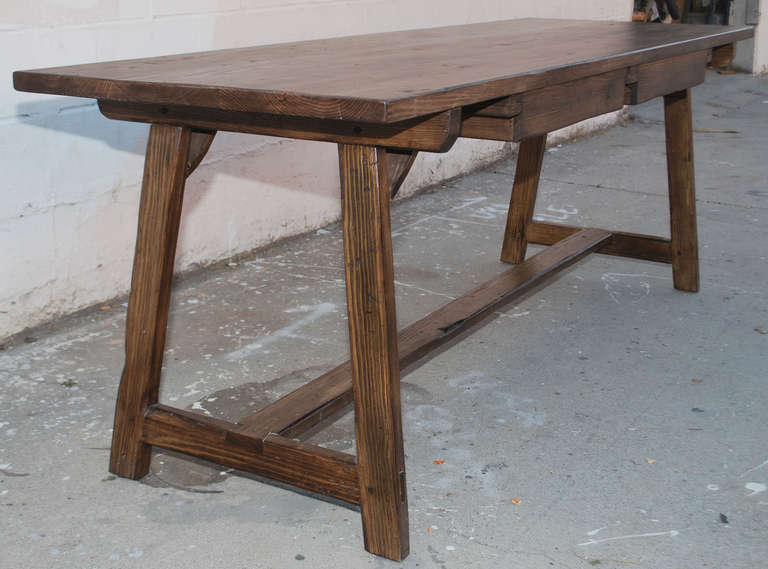 American Fir Work Table with Two Drawers, Custom Made by Petersen Antiques For Sale