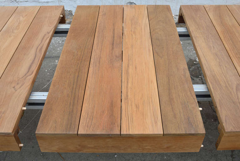 American Expandable Outdoor Dining Table in Teak, Custom Made by Petersen Antiques For Sale