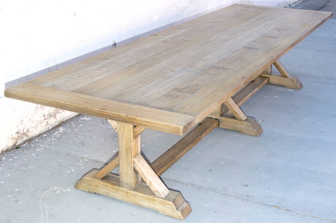 Arts and Crafts Farm Table in Vintage Oak, Built to Order by Petersen Antiques