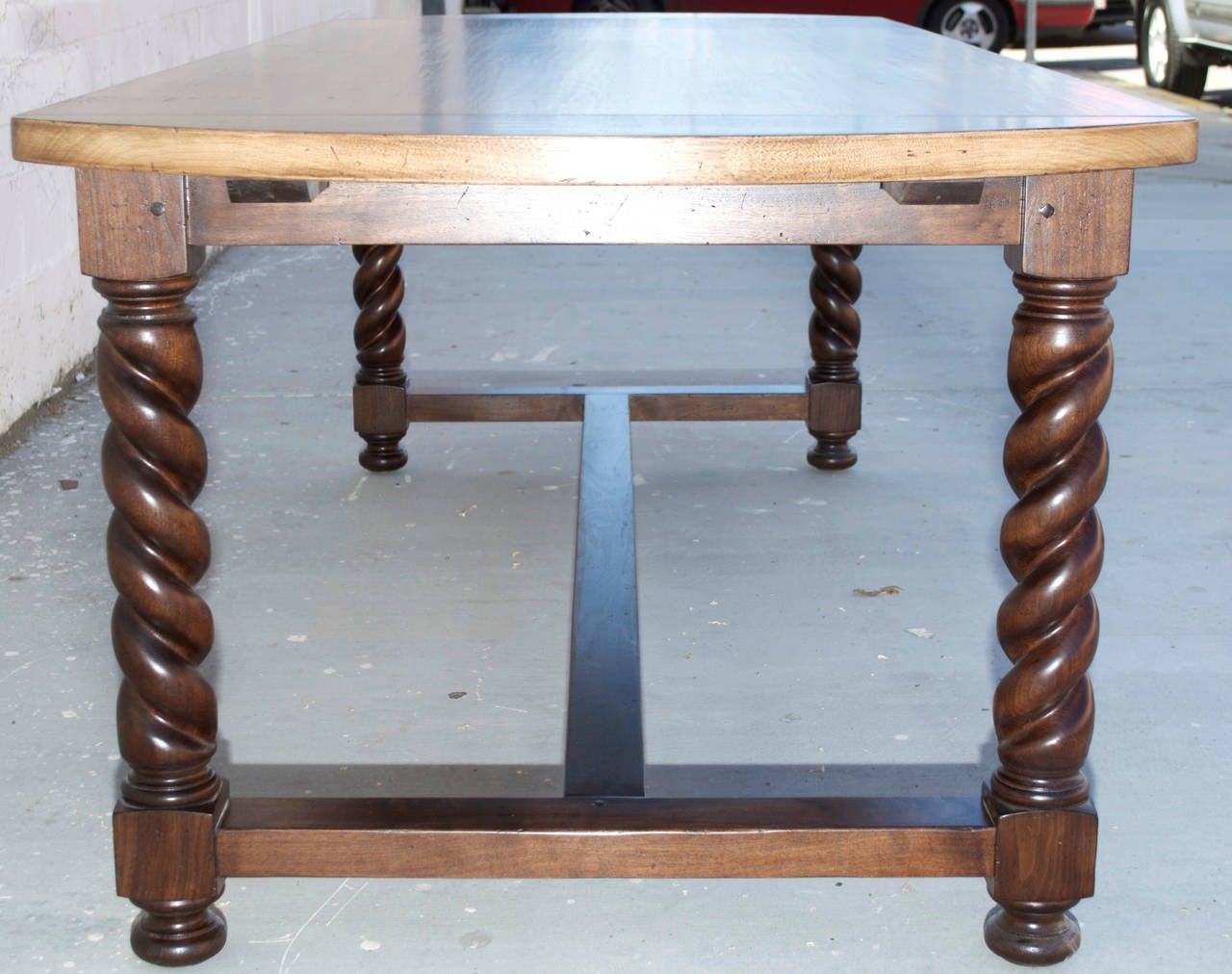 American Expandable Barley Twist Dining Table in Vintage Walnut, By Petersen Antiques For Sale