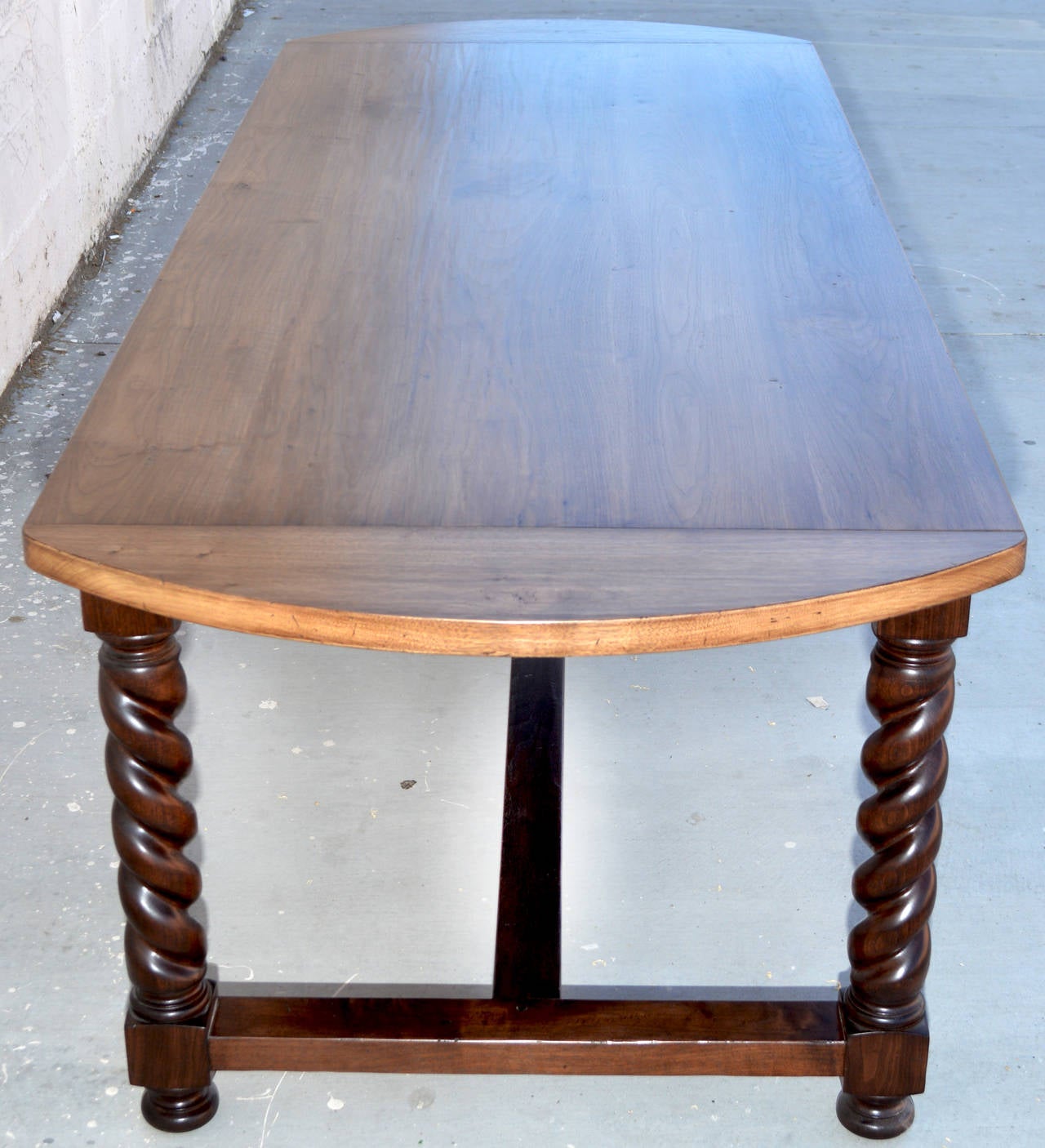 Carved Expandable Barley Twist Dining Table in Vintage Walnut, By Petersen Antiques For Sale