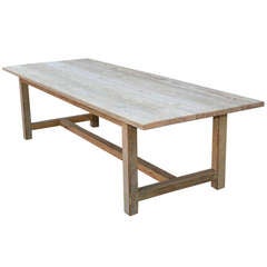 Vintage Pine Farm or Harvest Table, Sun Bleached and Weathered