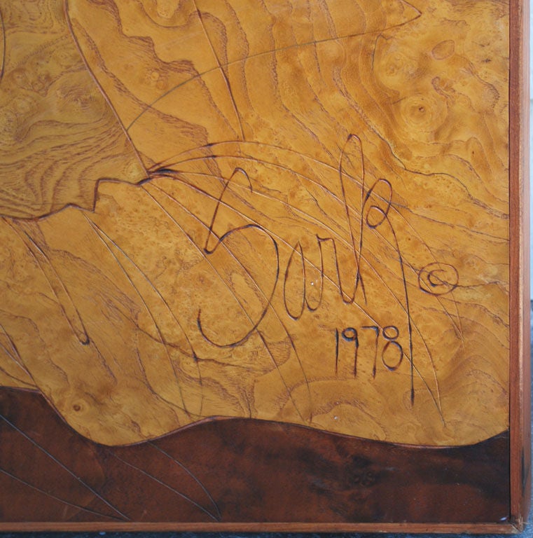 Mad Hatter & March Hare Marquetry Panel by Sark, signed 1978 In Excellent Condition In Los Angeles, CA